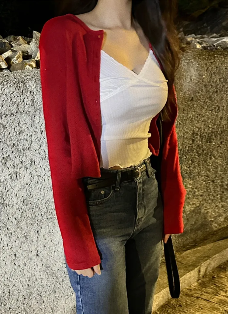 ラウンドパンチングクロップドカーディガン | yefit | 詳細画像1