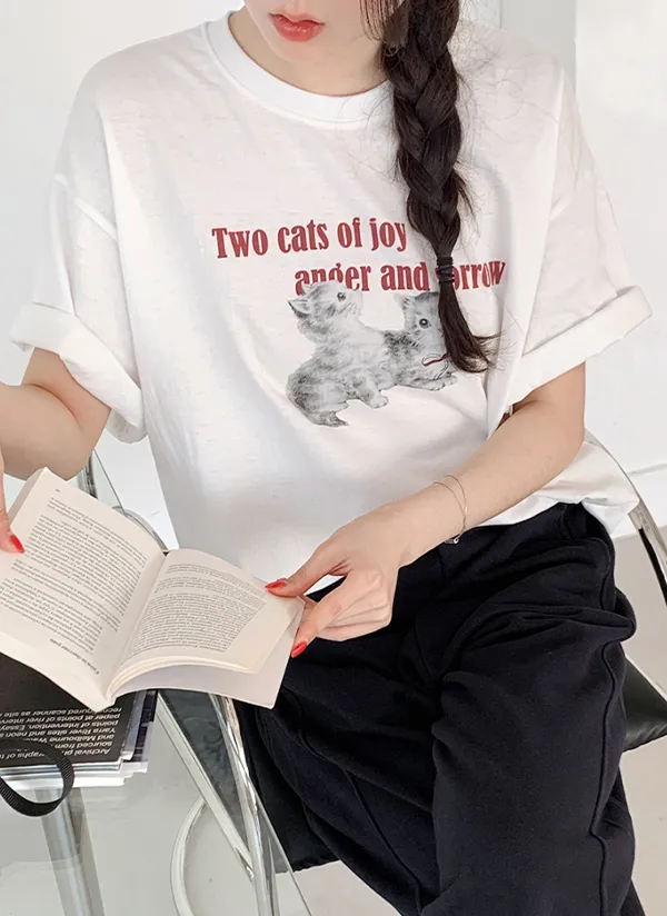 キャットプリント半袖Tシャツ | 66girls | 詳細画像1