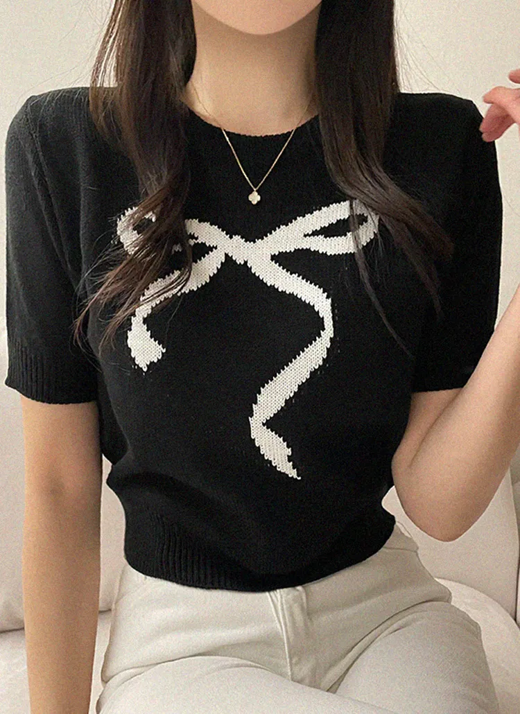 リボンプリントクロップドニット | peelrang | 詳細画像4