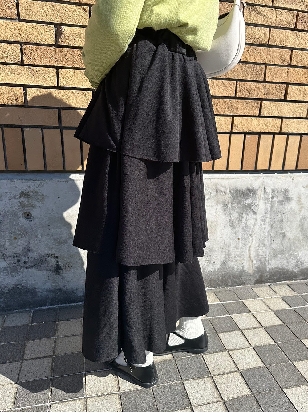 軽やか】青紫 裾フリル 三段ロングデザインスカートd87