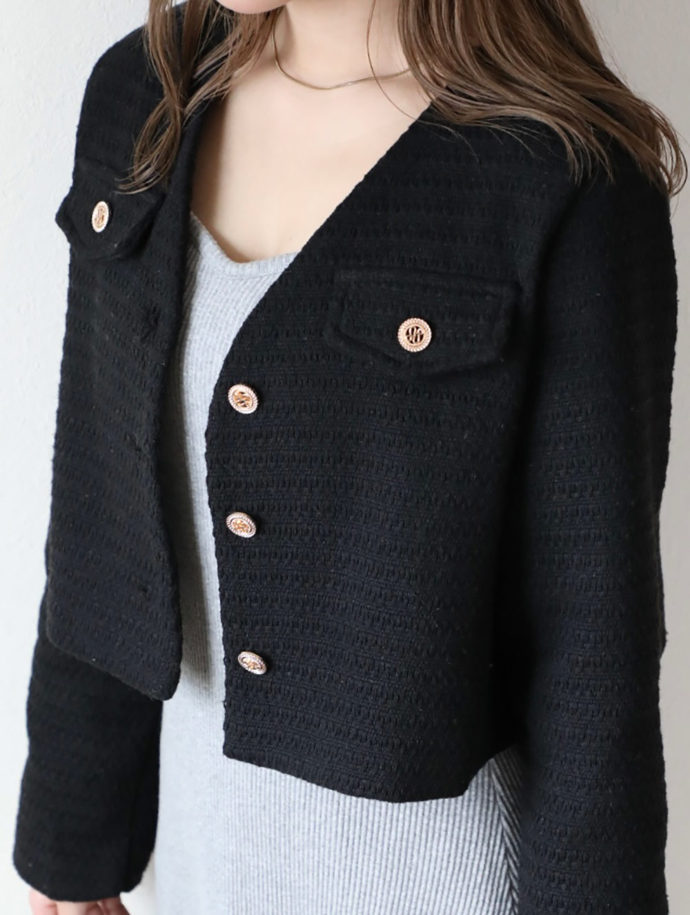 は*か様 ツイードショートジャケット カラーレスラメツイードジャケット/セットアップ対応/洗える(ノー