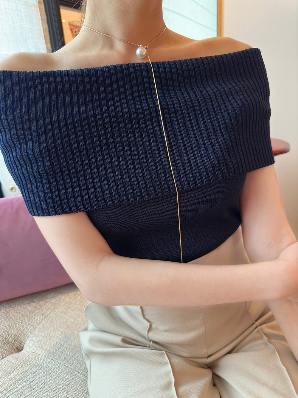 *再入荷*オフショル半袖リブニット | 詳細画像3