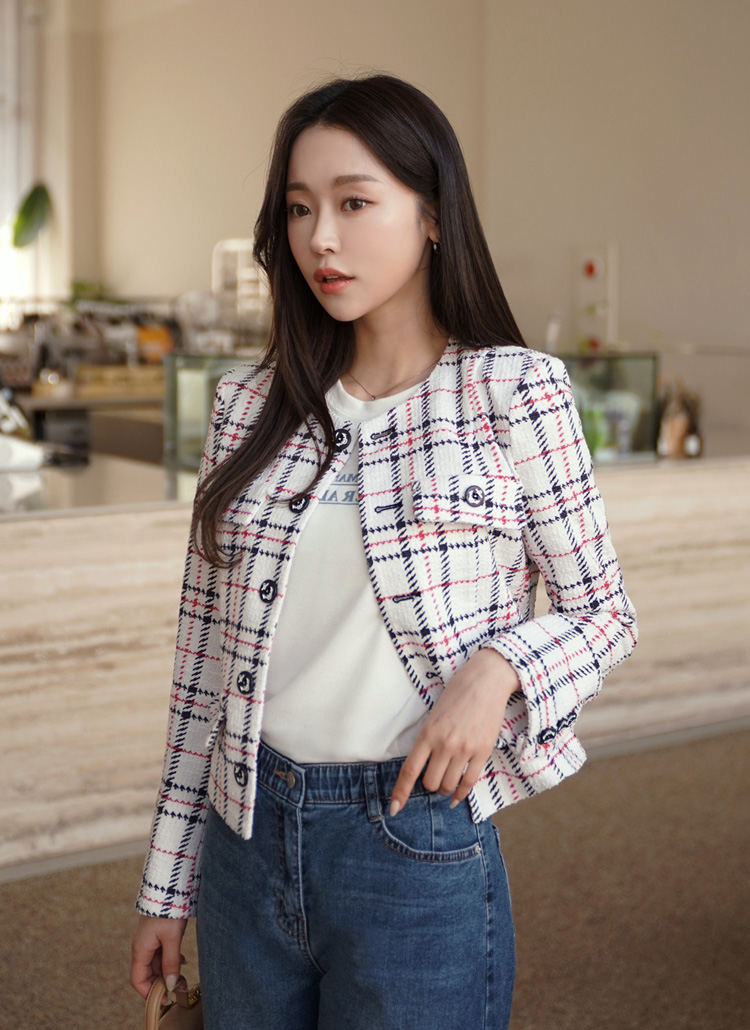 マリンチェックツイードジャケット | レディースファッション通販 - DHOLIC