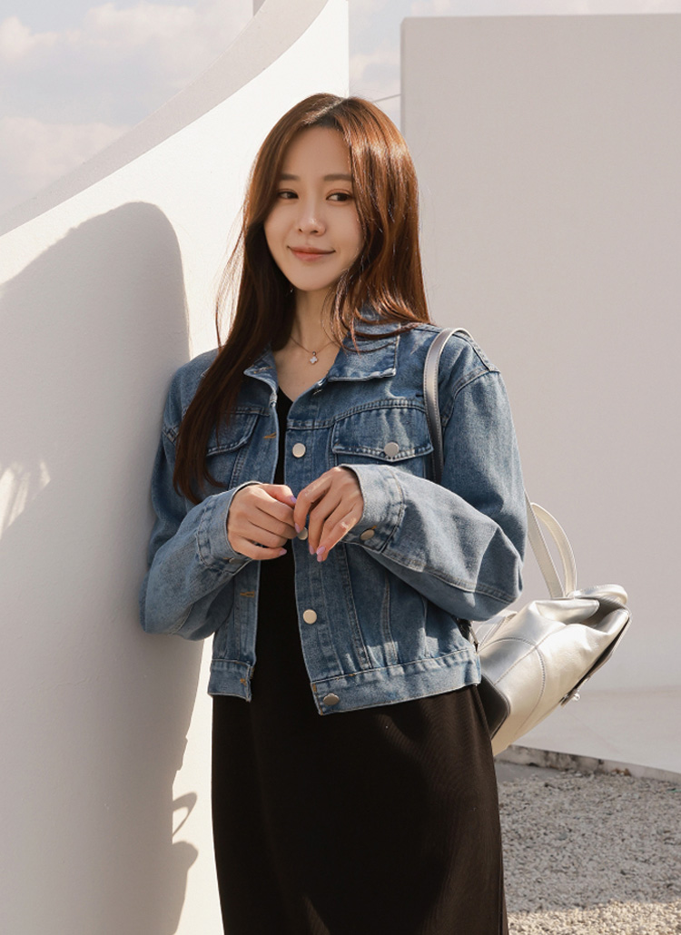 カラークロップドダーツデニムジャケット | レディースファッション