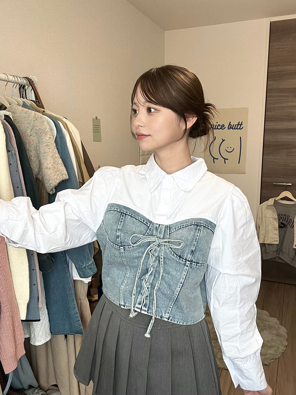 希少 プリント デニムブラウス メッシュ ニューデザイン ジャケット 希少 プリント デニムブラウス メッシュ ニューデザイン
