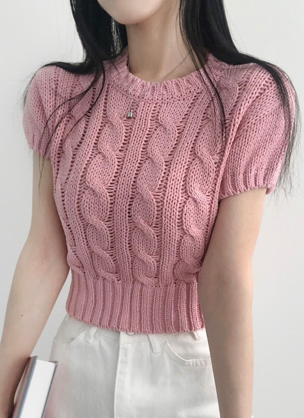 TO BE CHIC - 新品 ローズ柄 ニット 半袖 クロップドケーブル半袖ニット | レディースファッション通販 - DHOLIC