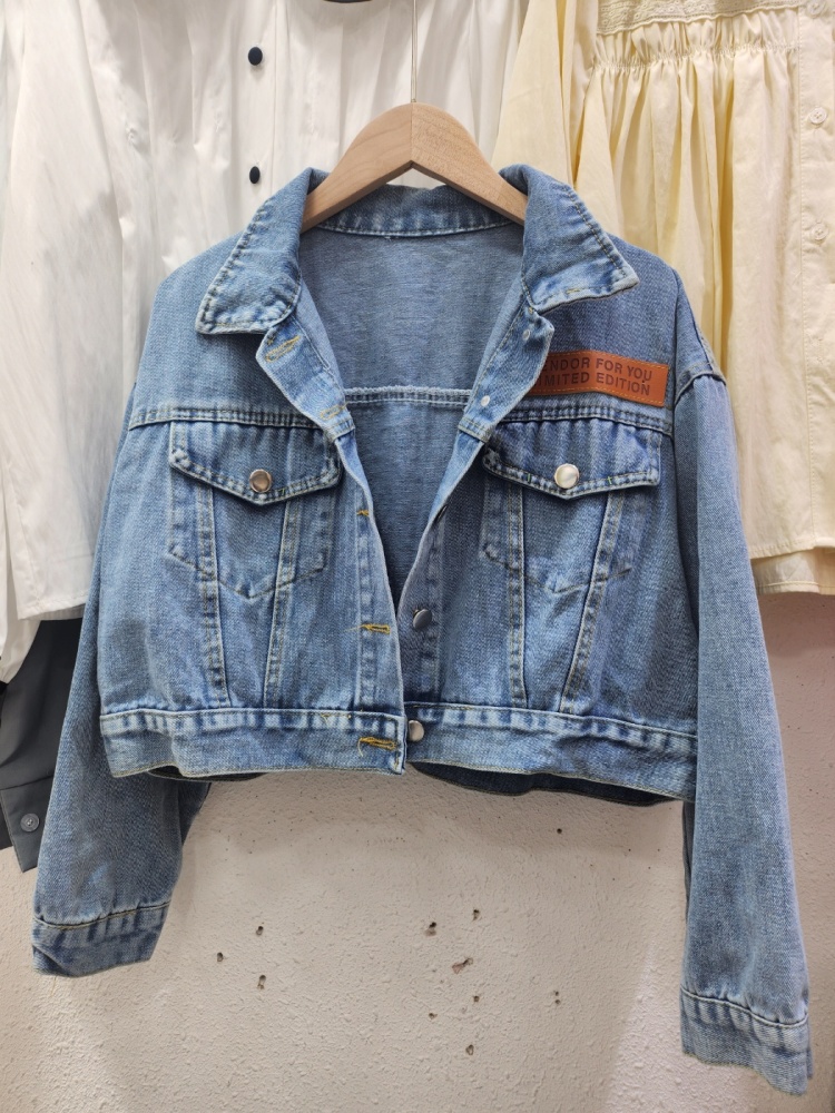 レザー調パッチクロップドデニムジャケット | レディースファッション