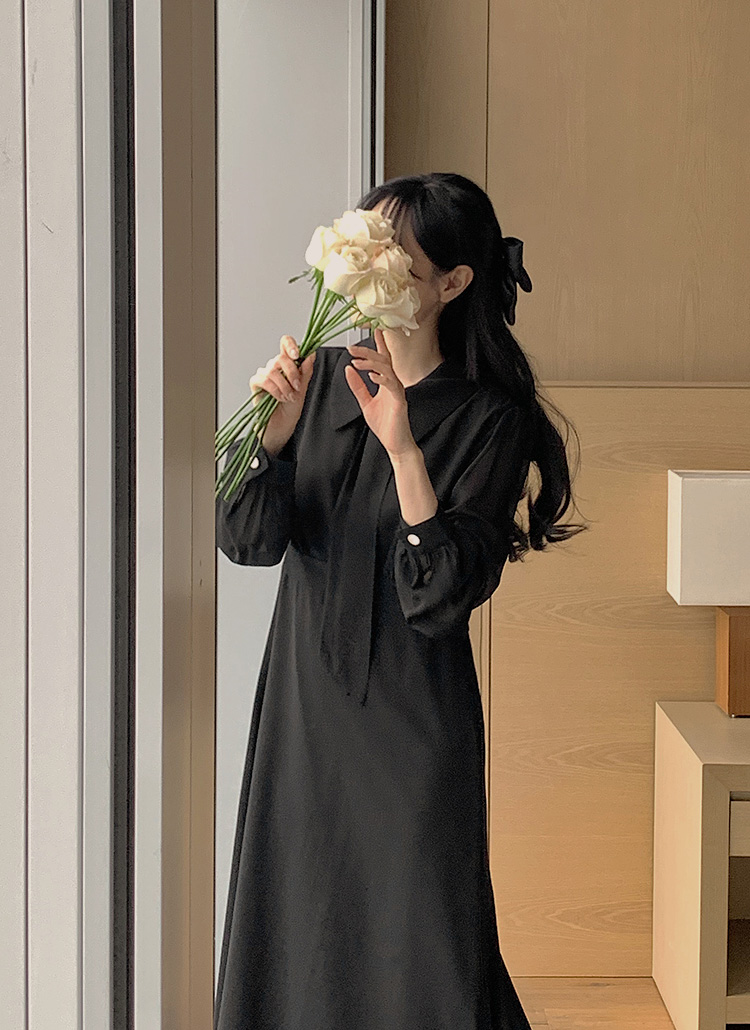 シアータイカラーネックロングワンピース | レディースファッション