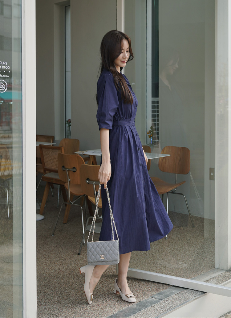 ベルト付半袖フレアシャツワンピース | レディースファッション通販