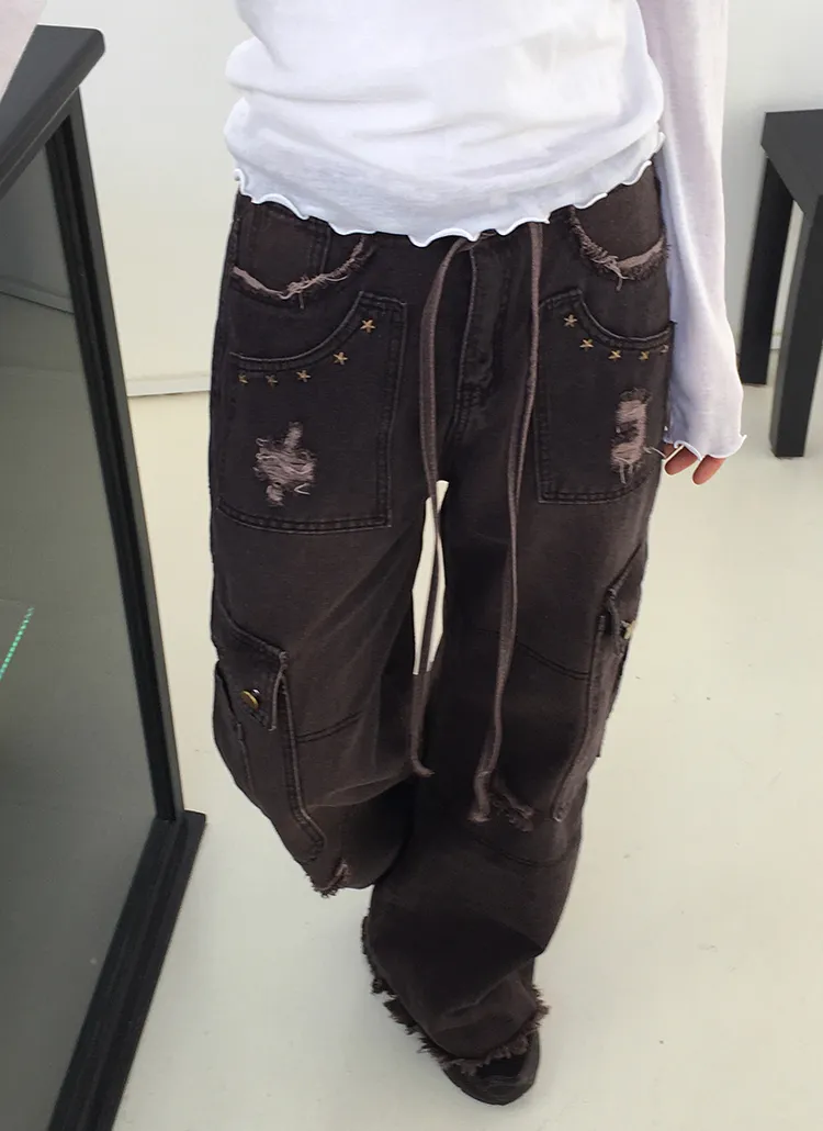 ストラップスタースタッズデニムパンツ | レディースファッション通販 