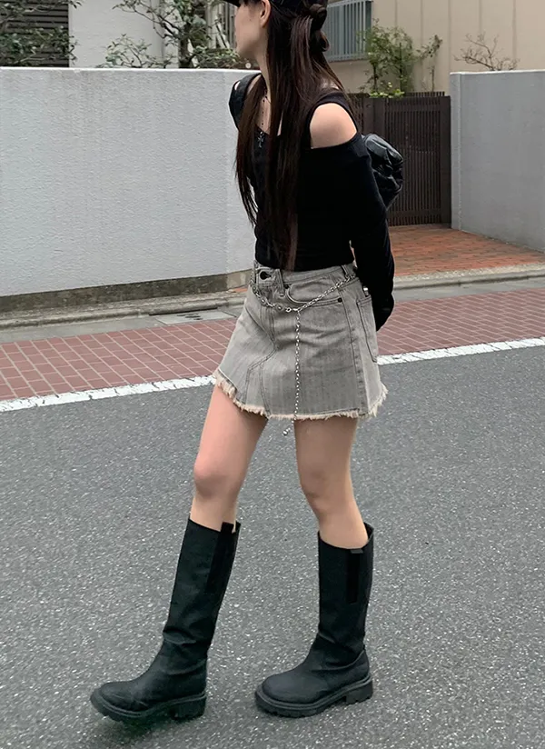 フリンジヘムビンテージミニデニムスカート | レディースファッション 