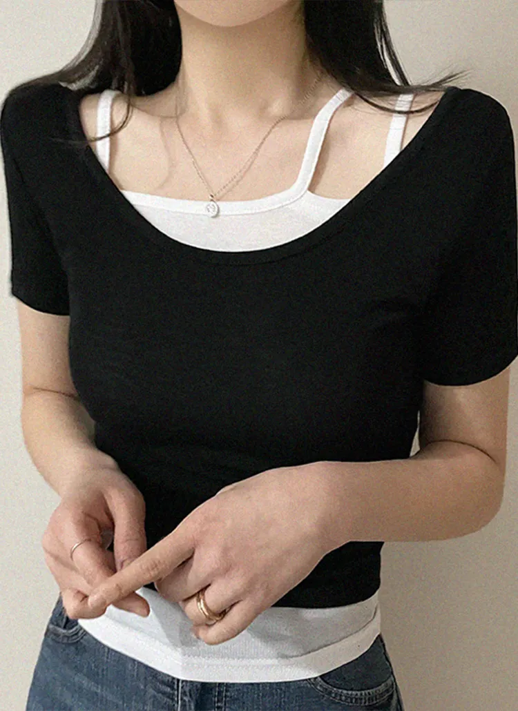 半袖Tシャツ&アシメストラップキャミSET | peelrang | 詳細画像1