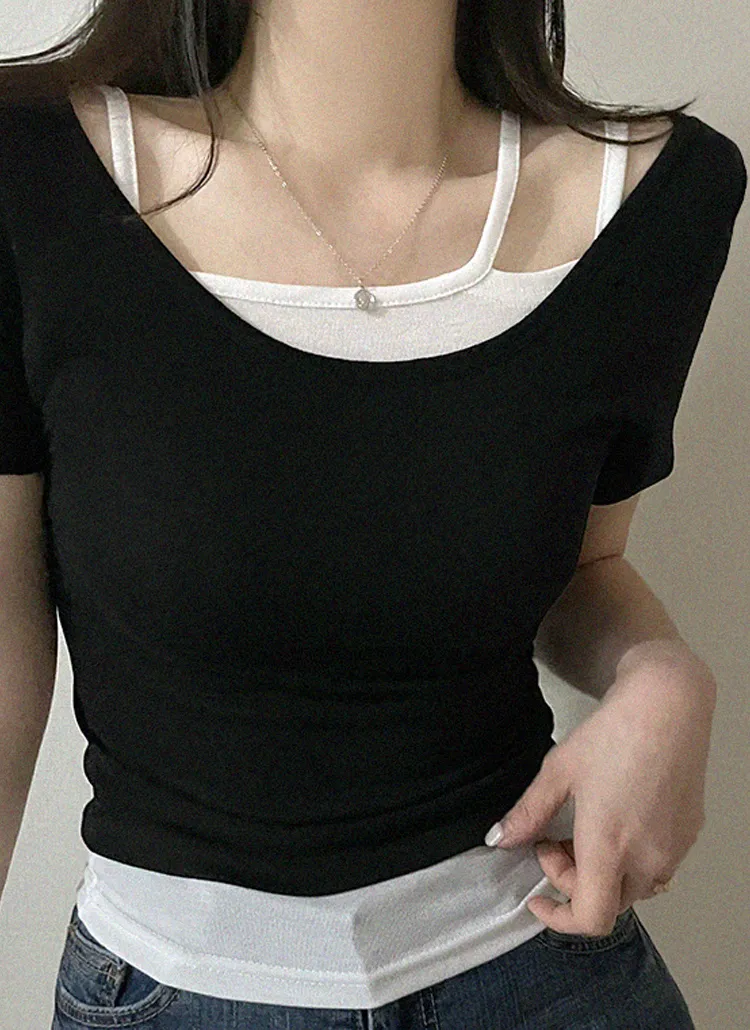 半袖Tシャツ&アシメストラップキャミSET | peelrang | 詳細画像6