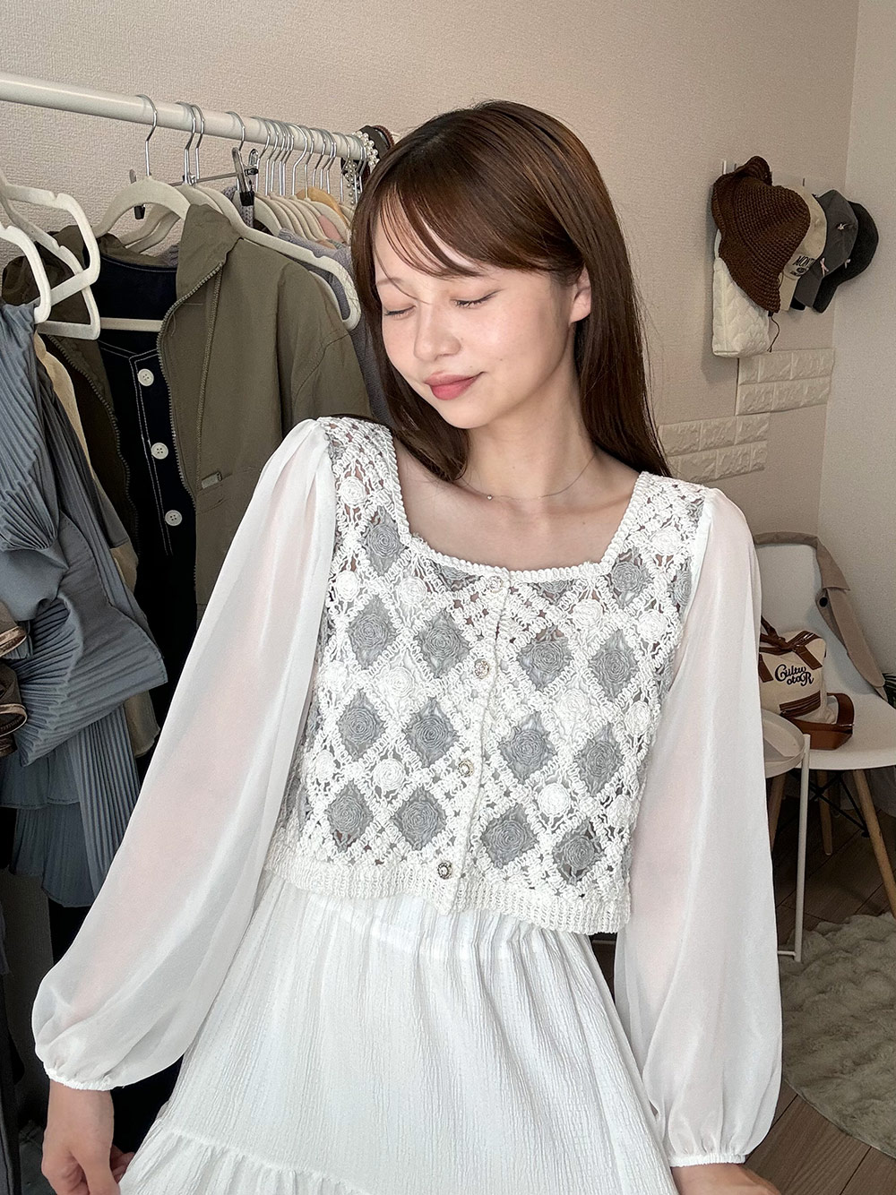 クロシェシフォンスリーブブラウス | レディースファッション通販 - DHOLIC