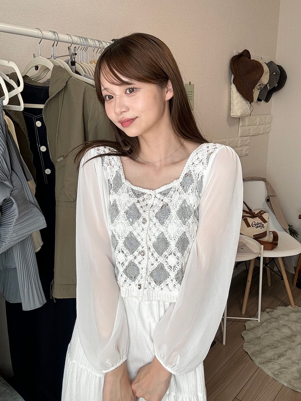 クロシェシフォンスリーブブラウス | レディースファッション通販 - DHOLIC