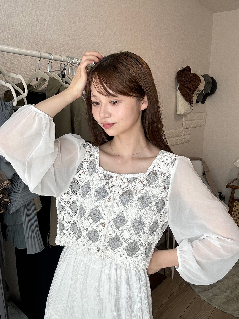 クロシェシフォンスリーブブラウス | レディースファッション通販 - DHOLIC