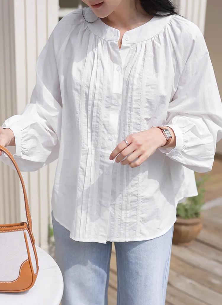 ギャザーバンドカラーピンタックパフブラウス | 詳細画像1