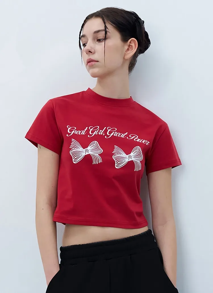 ツインリボンクロップド半袖Tシャツ(RED) | 詳細画像1