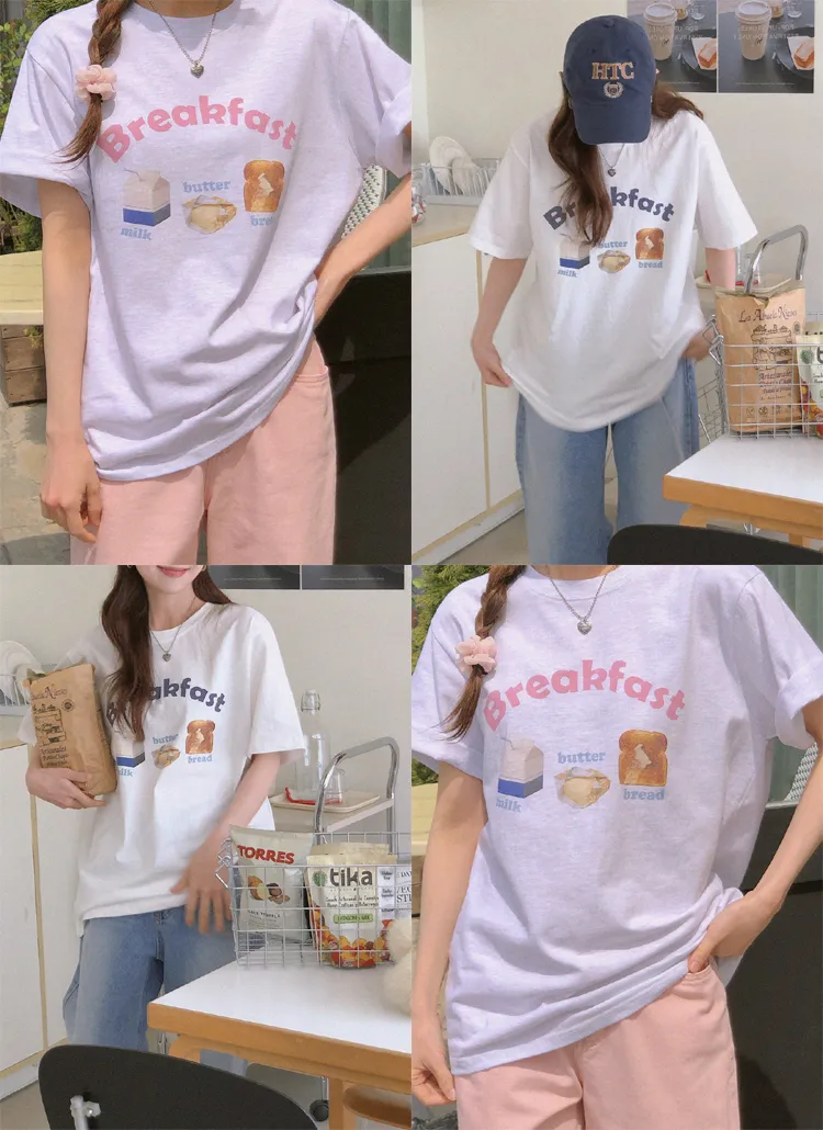 Breskfastプリント半袖Tシャツ | naturalmind | 詳細画像1