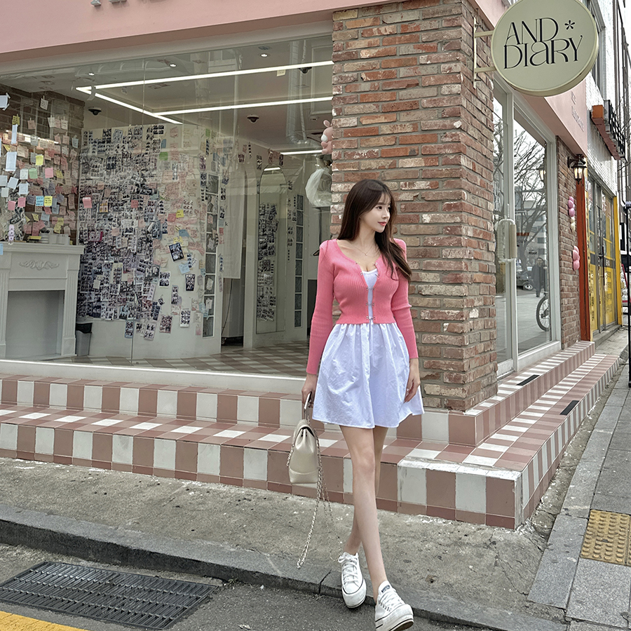 DHOLIC ギャザー リボン キャミソール ワンピース ピンク 韓国 MARS