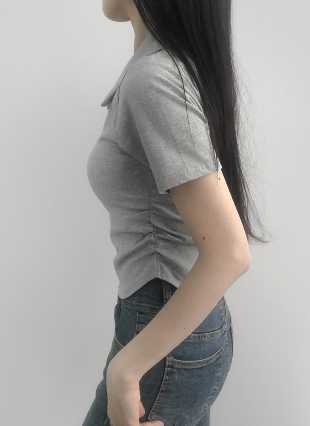 オープンカラークロップドシャツT.GRAY