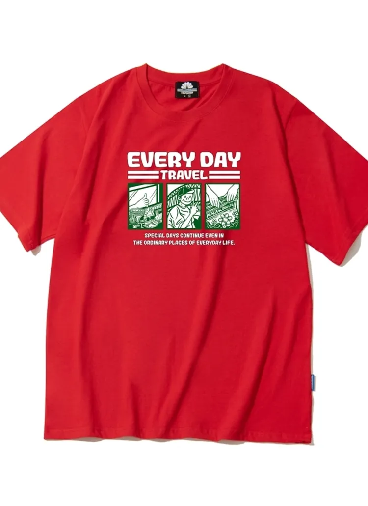 EVERY DAYプリント半袖Tシャツ(レッド) | 詳細画像1