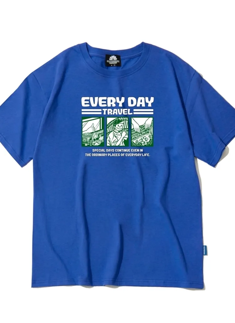 EVERY DAYプリント半袖Tシャツ(ブルー) | 詳細画像1
