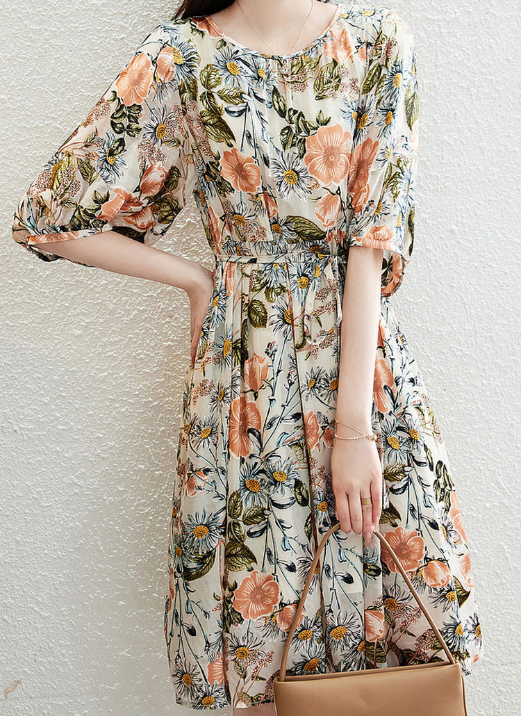 ★ChicLine★ オレニルカラー パフ花柄ワンピース パステル小花柄ワンピ＊Z293 | cherie ange