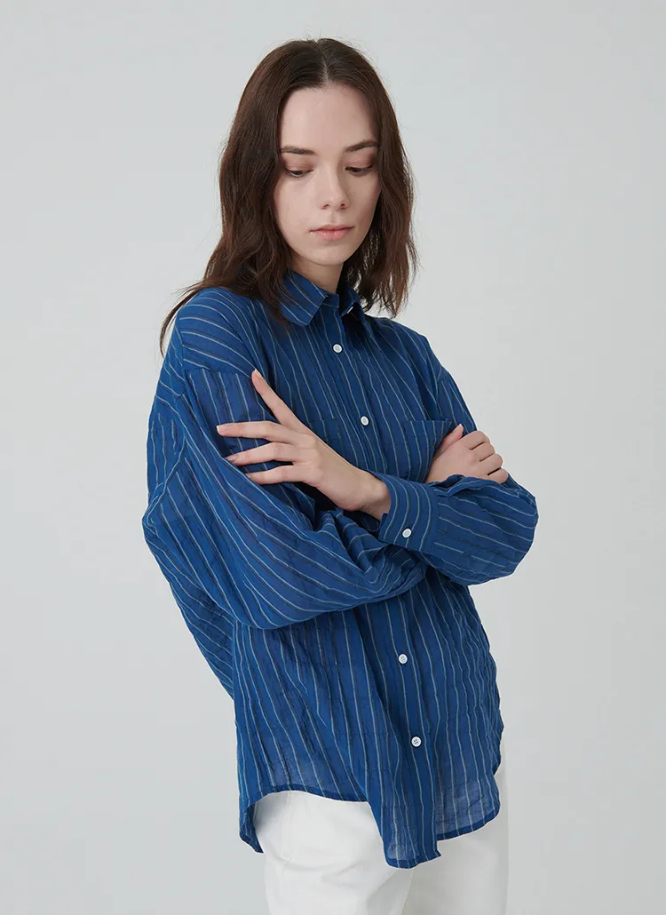 リネンブレンドシャツ(Blue Stripe) | 詳細画像1