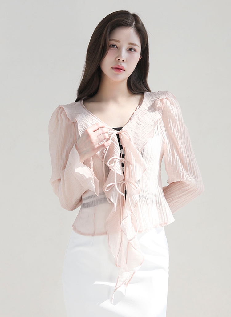 フリル付きシースルー半袖ブラウス❣️シルク❣️イタリア製 DAY CLOSET ブラウス シャツ レディース 半袖シースルーメロウ