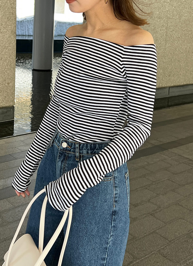 オフショルダーボーダーTシャツ | レディースファッション通販 - DHOLIC