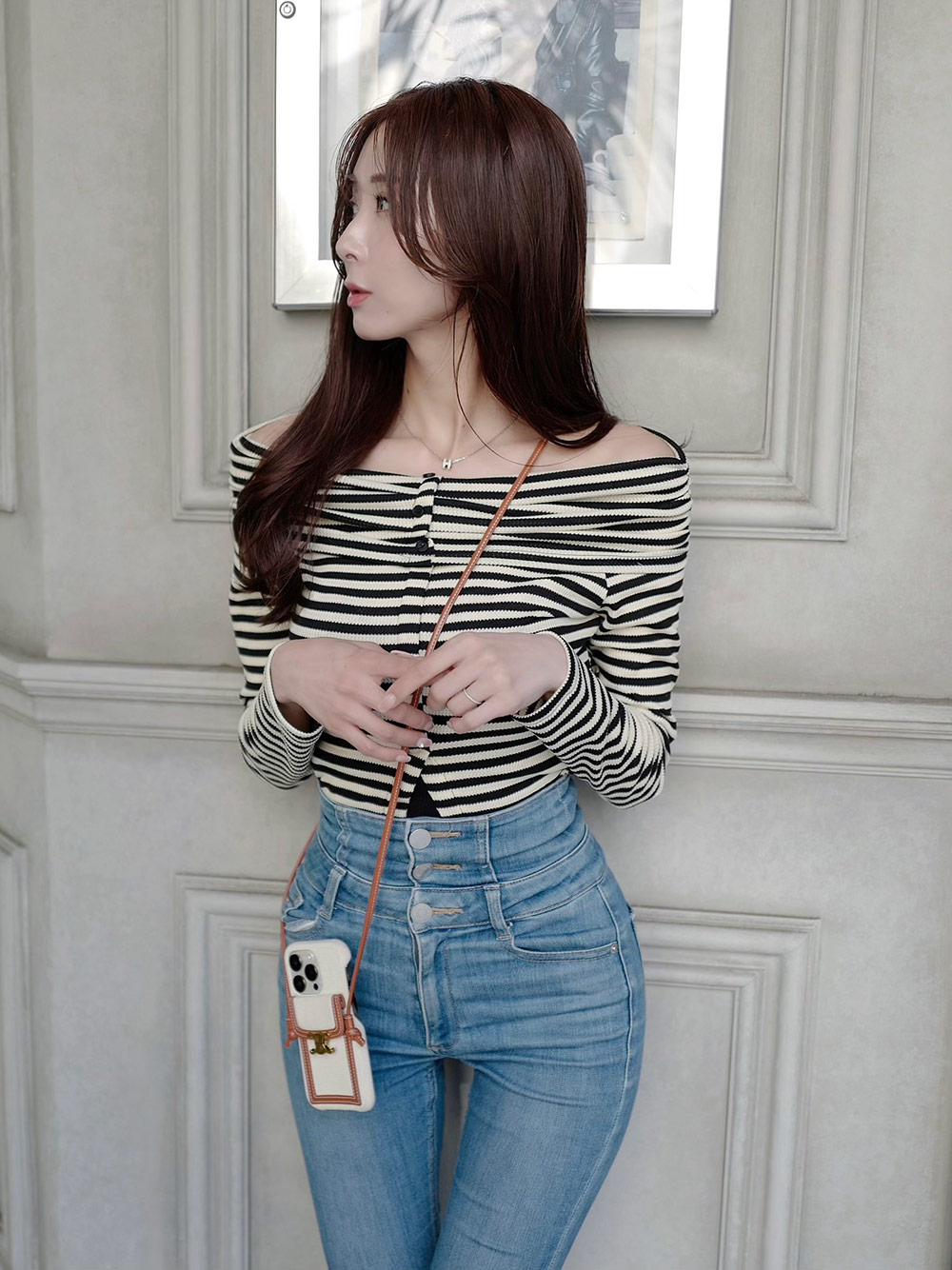 ボーダーオフショル長袖リブTシャツ | 詳細画像2