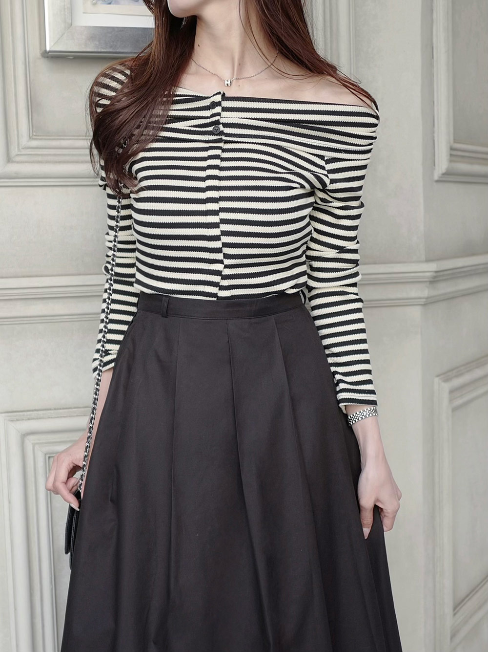 ボーダーオフショル長袖リブTシャツ | 詳細画像4