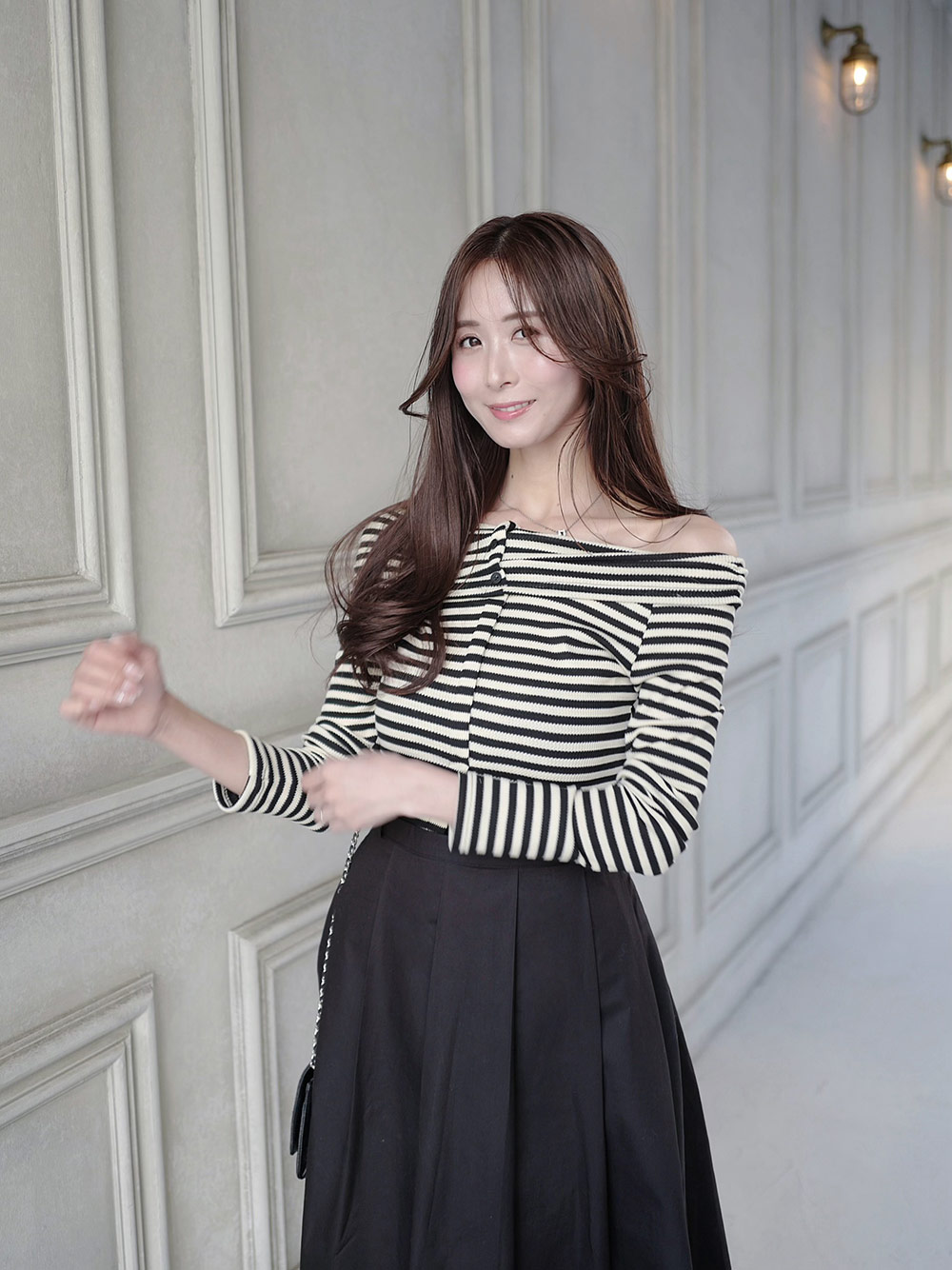 ボーダーオフショル長袖リブTシャツ | 詳細画像5