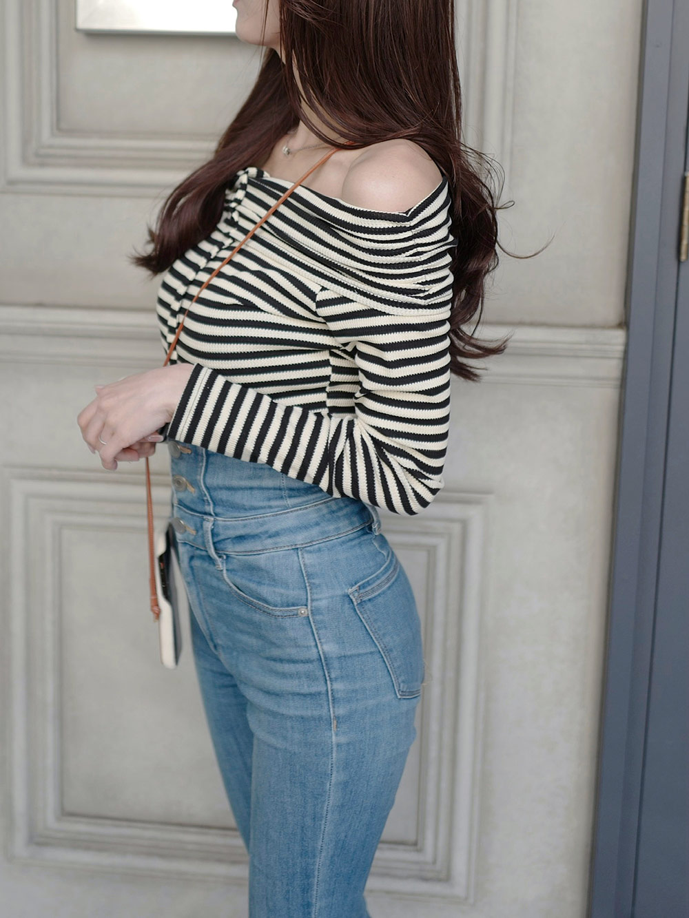 ボーダーオフショル長袖リブTシャツ | 詳細画像7