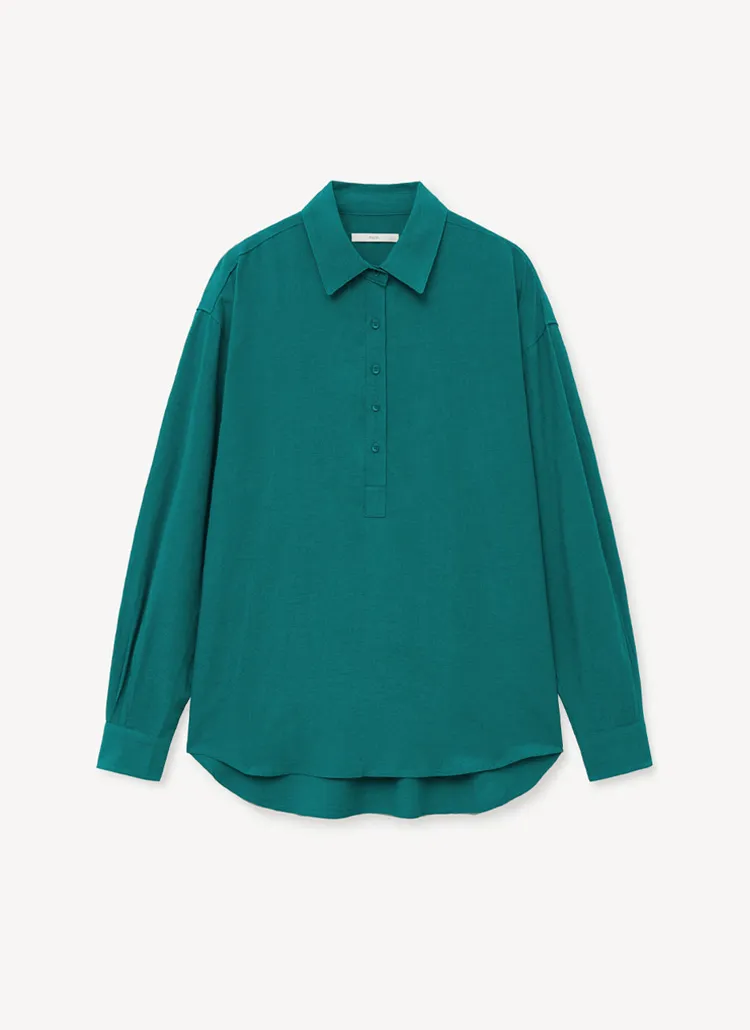 リネン混ハーフボタンルーズシャツ(BLUE GREEN) | 詳細画像1