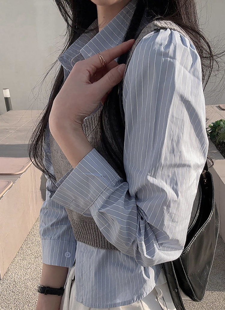 ショートニットビスチェ&ストライプシャツSET | レディース