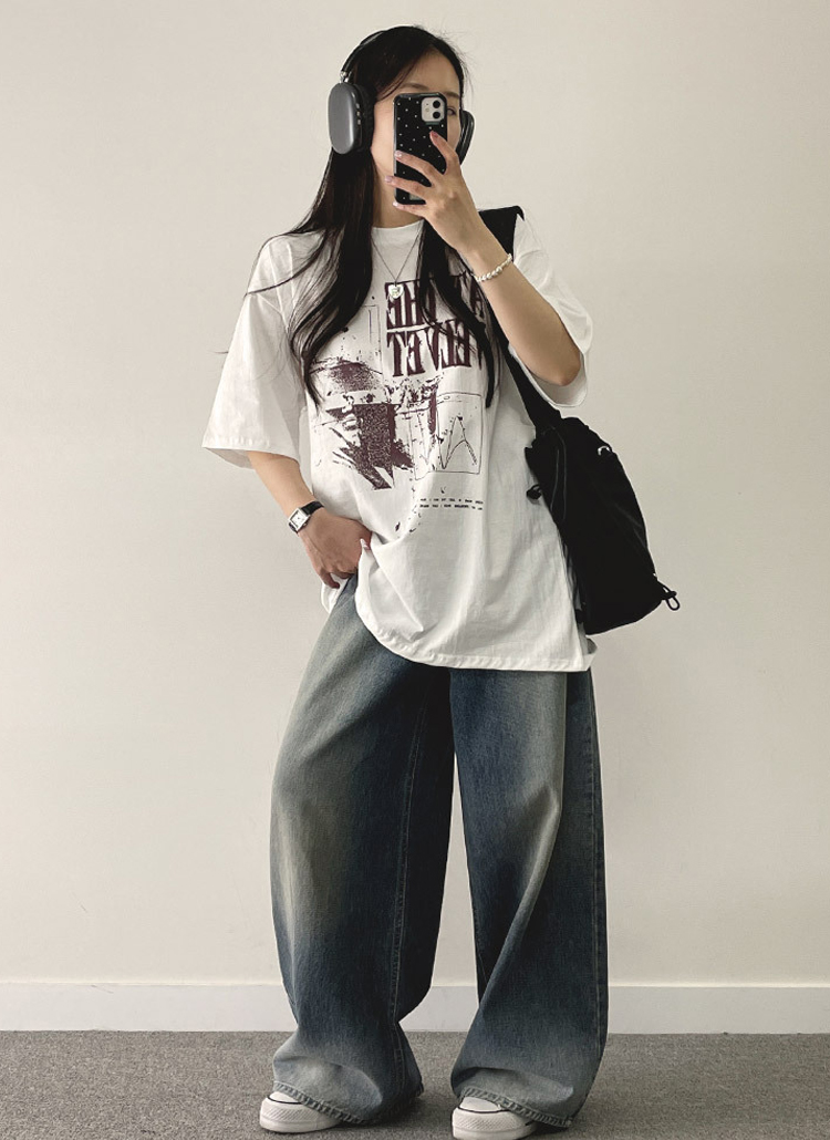 VELVETアートプリントオーバー半袖Tシャツ | レディースファッション