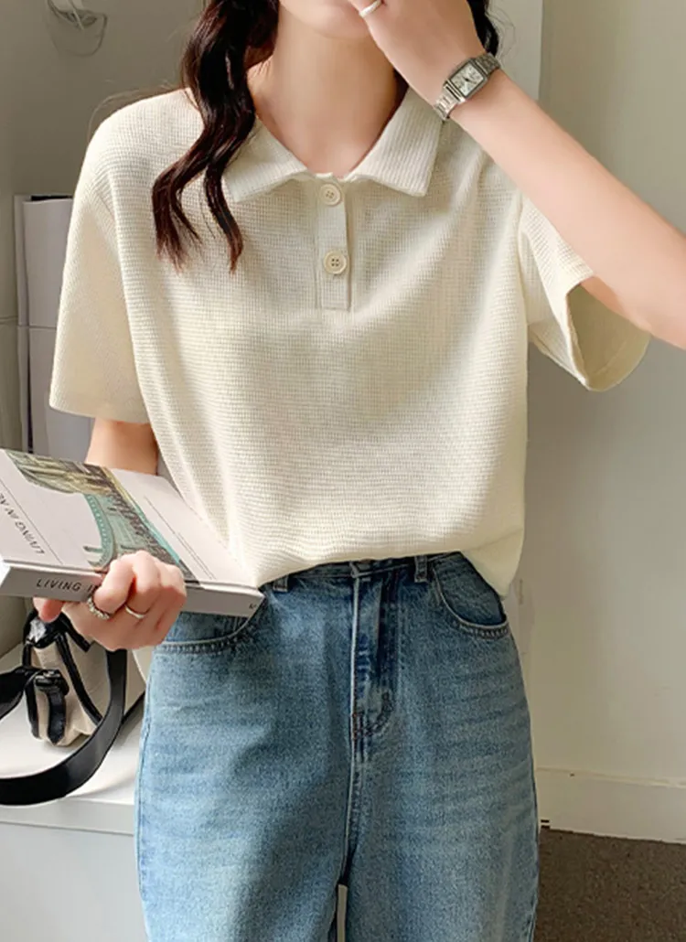 ポロカラーワッフル半袖Tシャツ | KARRA | 詳細画像1