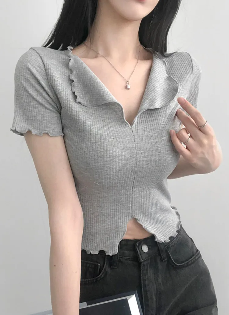ウェーブオープンネック半袖Tシャツ | lilisense | 詳細画像1
