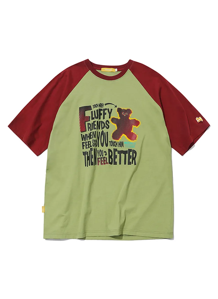 FLUFFYベアラグラン配色半袖Tシャツ(RED) | 詳細画像1