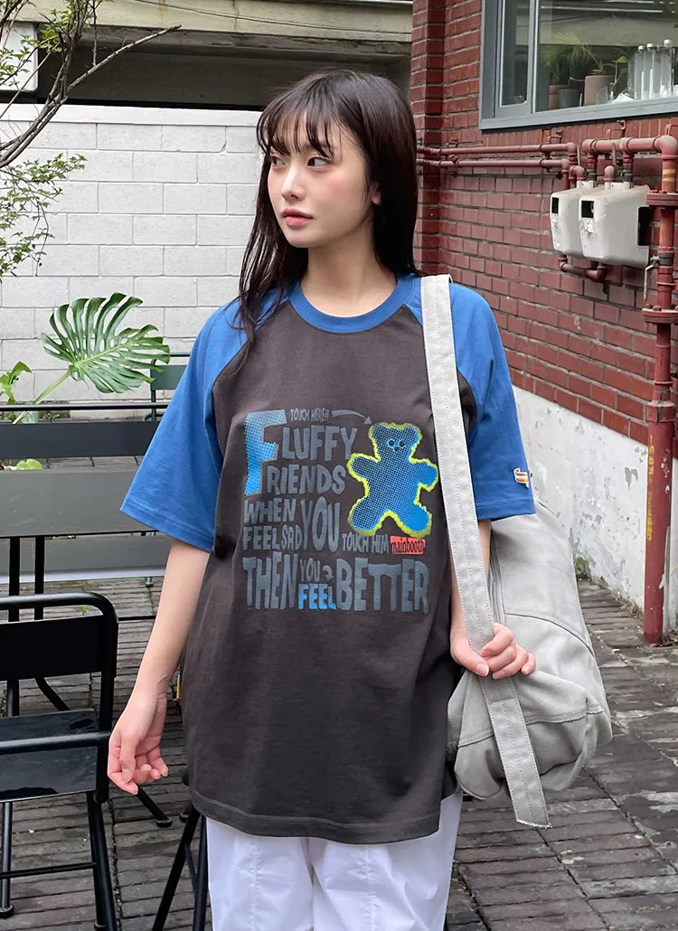 FLUFFYベアラグラン配色半袖Tシャツ(BLUE) | 詳細画像1