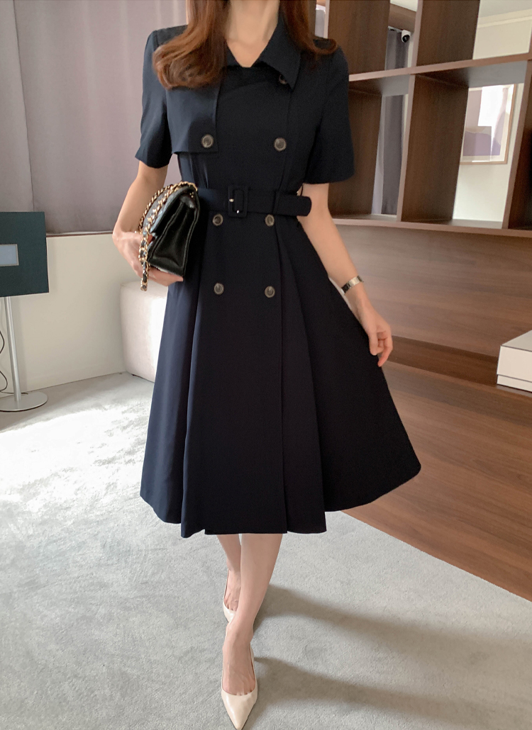 ダブルトレンチコート半袖ワンピース | レディースファッション