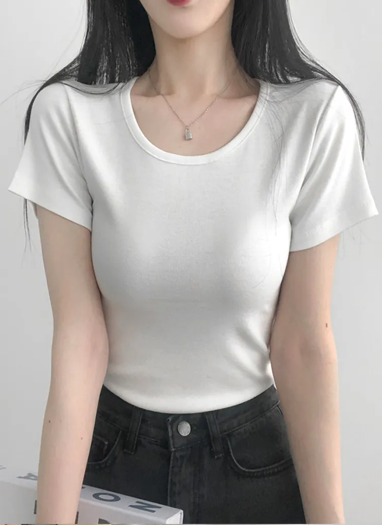 Uネックソフトスリム半袖Tシャツ | lilisense | 詳細画像1