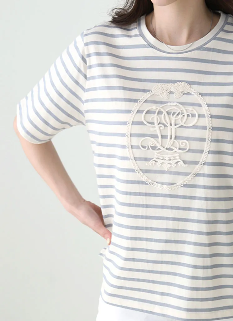 レースリボンボーダー半袖Tシャツ | レディースファッション通販 - DHOLIC