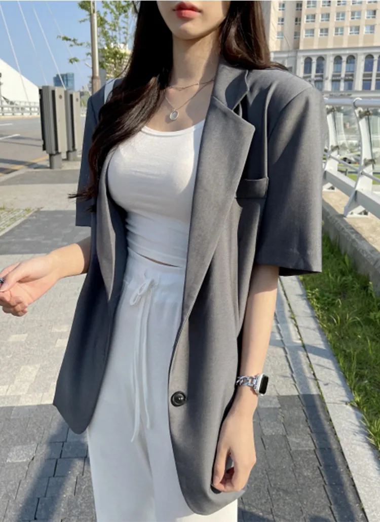 ワンボタンルーズ半袖ジャケット | yefit | 詳細画像1