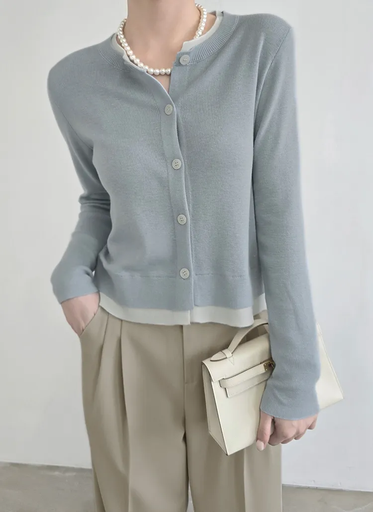 配色ラウンドネックカーディガン | freepany | 詳細画像1