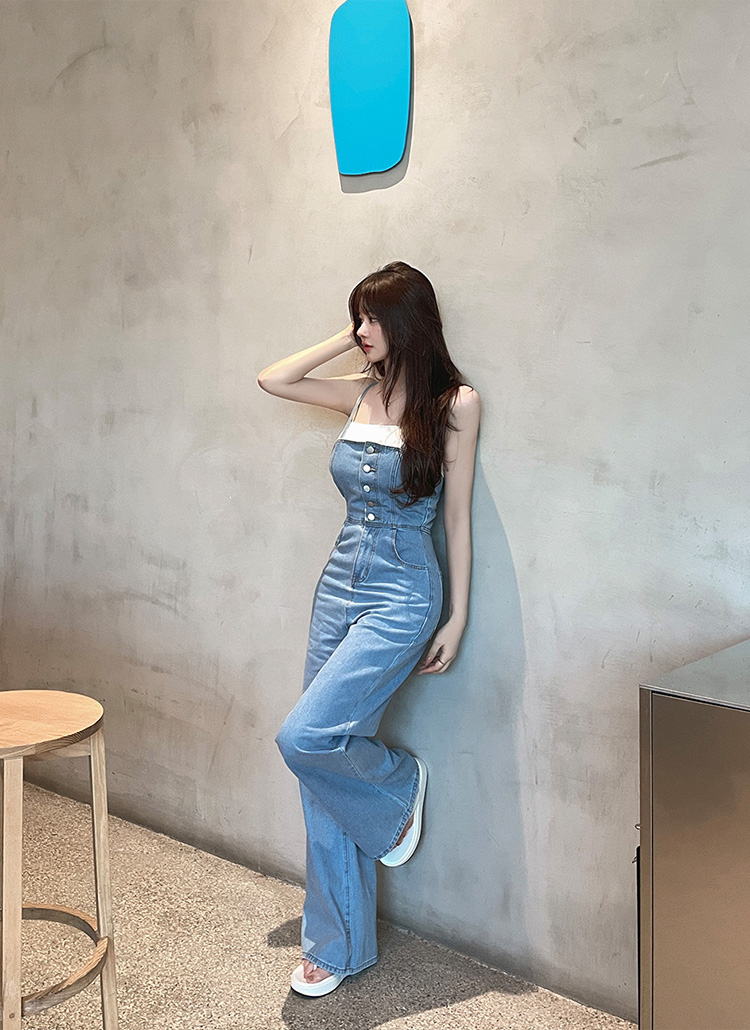 バックレースアップデニムサロペパンツ | レディース