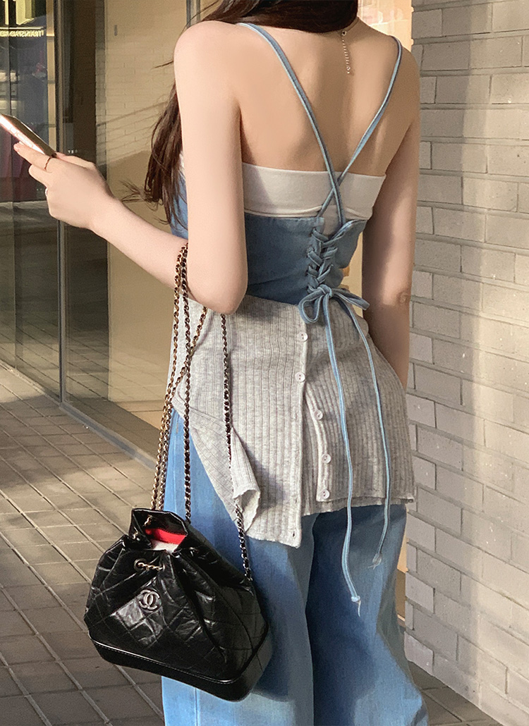 バックレースアップデニムサロペパンツ | レディース
