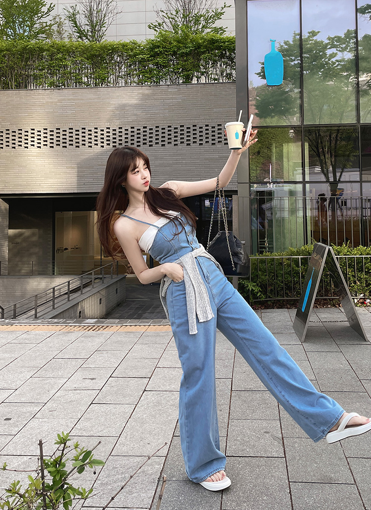 バックレースアップデニムサロペパンツ バックレースアップデニムサロペパンツ | レディース